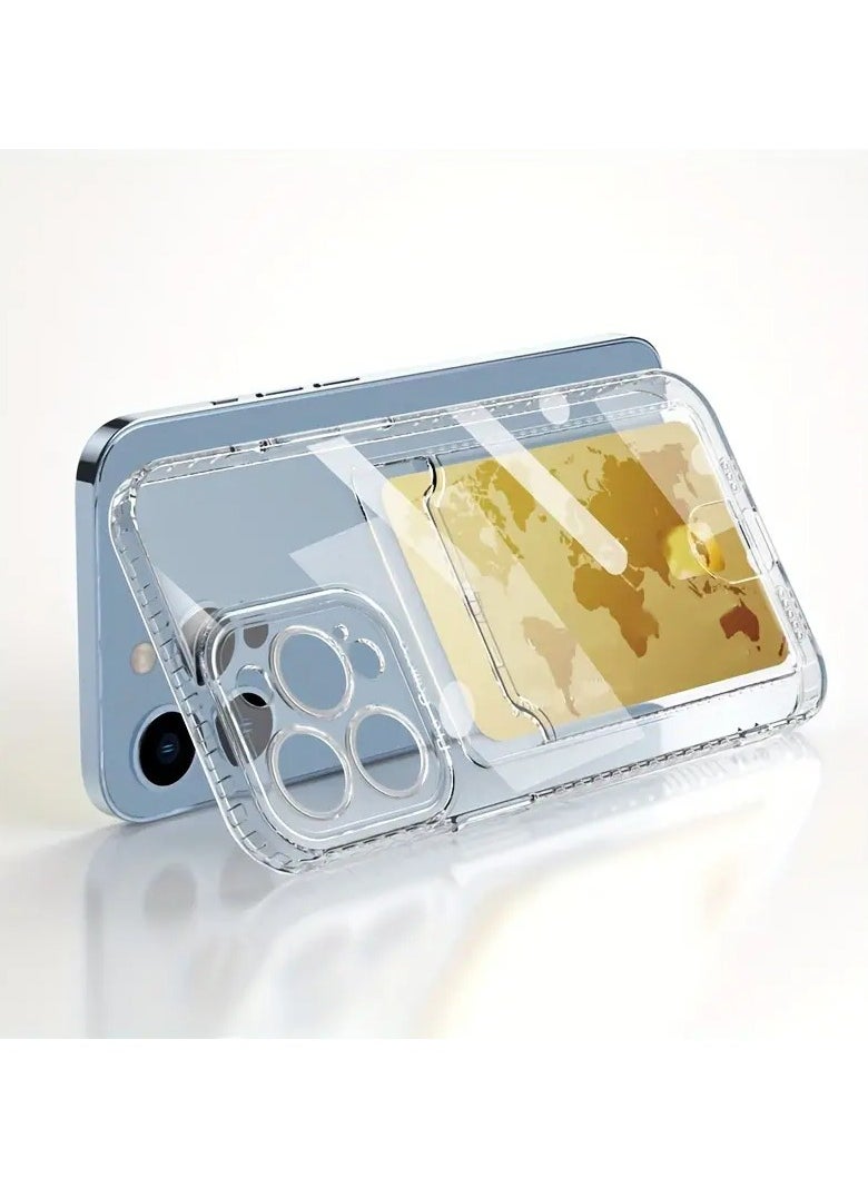 Soft Meterial Slim Transparent Mobile Phone Case For Apple iPhone 15 Pro Max, Shock Proof Back Cover, Full Body Coverage Lens Protection With Cardholder
