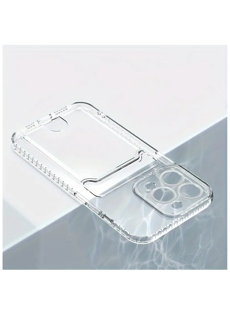 Soft Meterial Slim Transparent Mobile Phone Case For Apple iPhone 15 Pro Max, Shock Proof Back Cover, Full Body Coverage Lens Protection With Cardholder