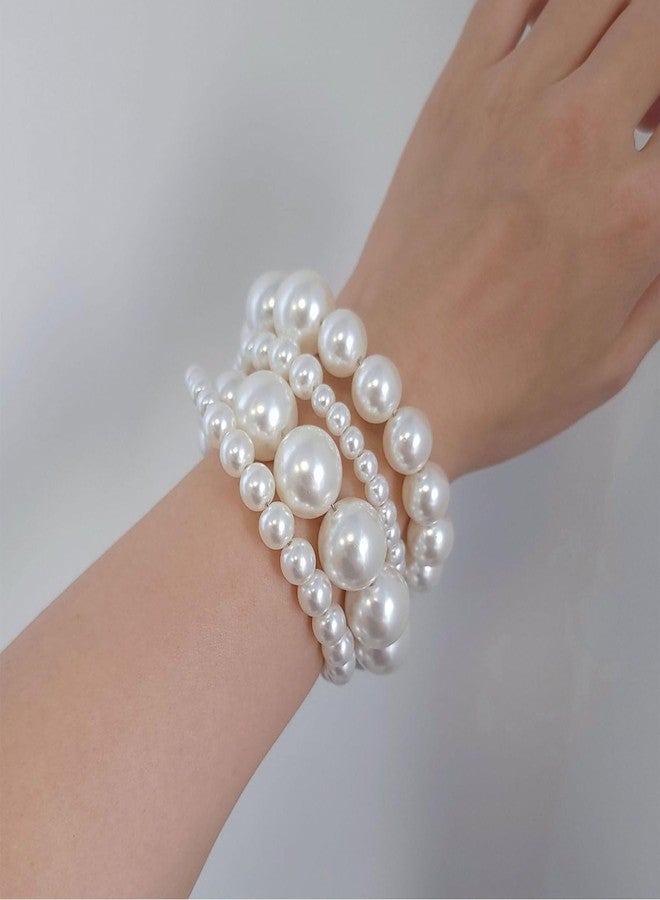 Decixde Pearl Bracelet for Women White Pearl Layered Bracelet Chunky Pearl Bracelet (white pearl) - Image 3
