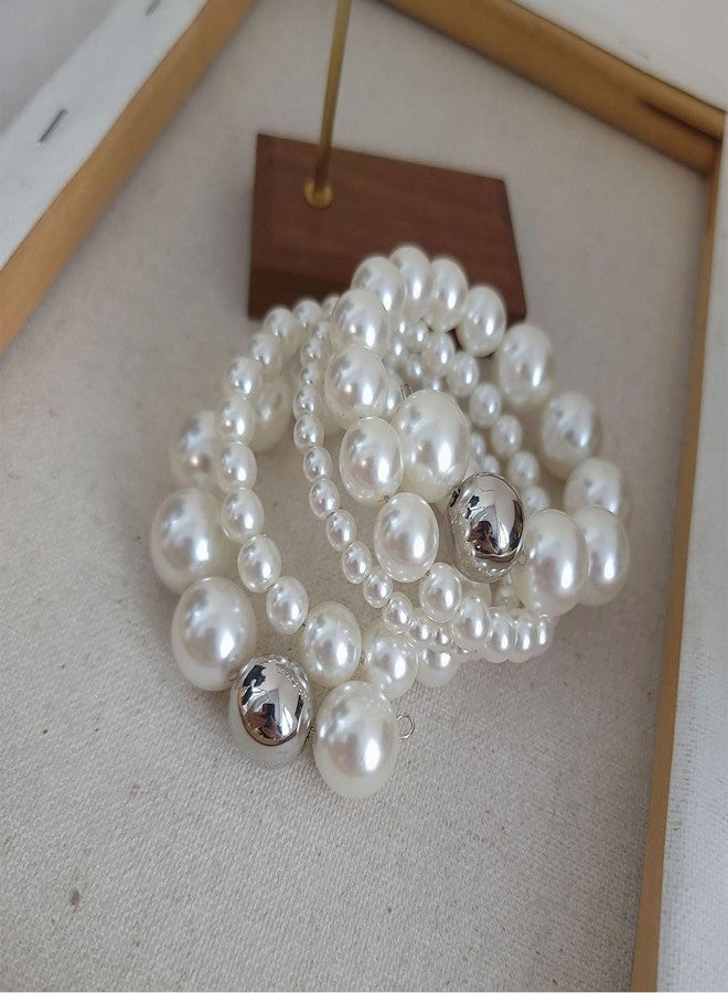 Decixde Pearl Bracelet for Women White Pearl Layered Bracelet Chunky Pearl Bracelet (white pearl) - Image 5