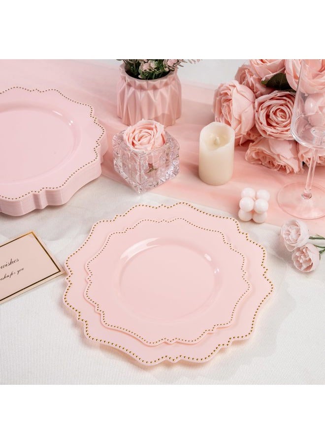 COLOSUS 60pcs Disposable Plastic Plates Set, Gold Pink Party Plates, 30pcs Dinner Plates and 30pcs Salad/Dessert Plates for Wedding, Party, Anniversary, Daily Use - Image 2