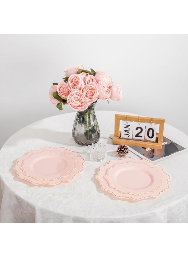COLOSUS 60pcs Disposable Plastic Plates Set, Gold Pink Party Plates, 30pcs Dinner Plates and 30pcs Salad/Dessert Plates for Wedding, Party, Anniversary, Daily Use - Image 3