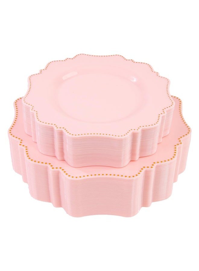 COLOSUS 60pcs Disposable Plastic Plates Set, Gold Pink Party Plates, 30pcs Dinner Plates and 30pcs Salad/Dessert Plates for Wedding, Party, Anniversary, Daily Use - Image 1