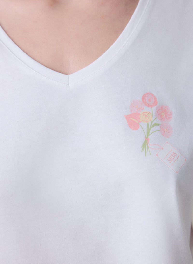 بنتي طقم بيجامة كابري قطنية لطيفة بنقشة الزهور - Image 3