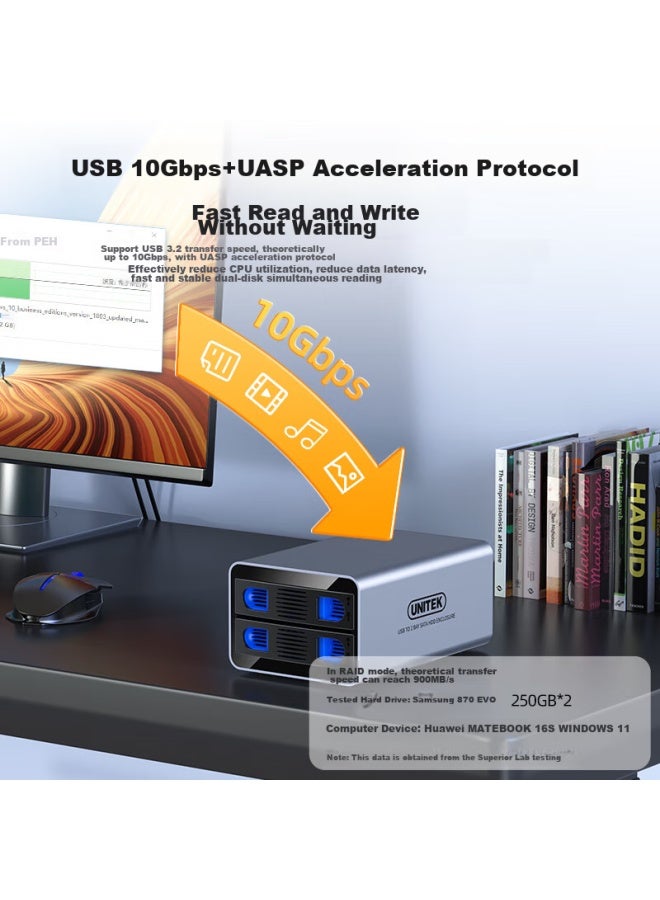 Superior Youyuezhe Raid Dual-bay Enclosure, Type-c 10gbps To Sata, External Hard Drive Enclosure For 2.5/3.5-inch Mechanical And Ssd Storage, S308c - Image 4