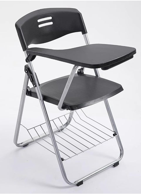 Folding Chair with Write Board, Compact Portable Foldable Plastic Chair, Meeting/Teaching/Training Chair with Writing Pad and Book/Document Storage Rack, Suitable for Students and Offices