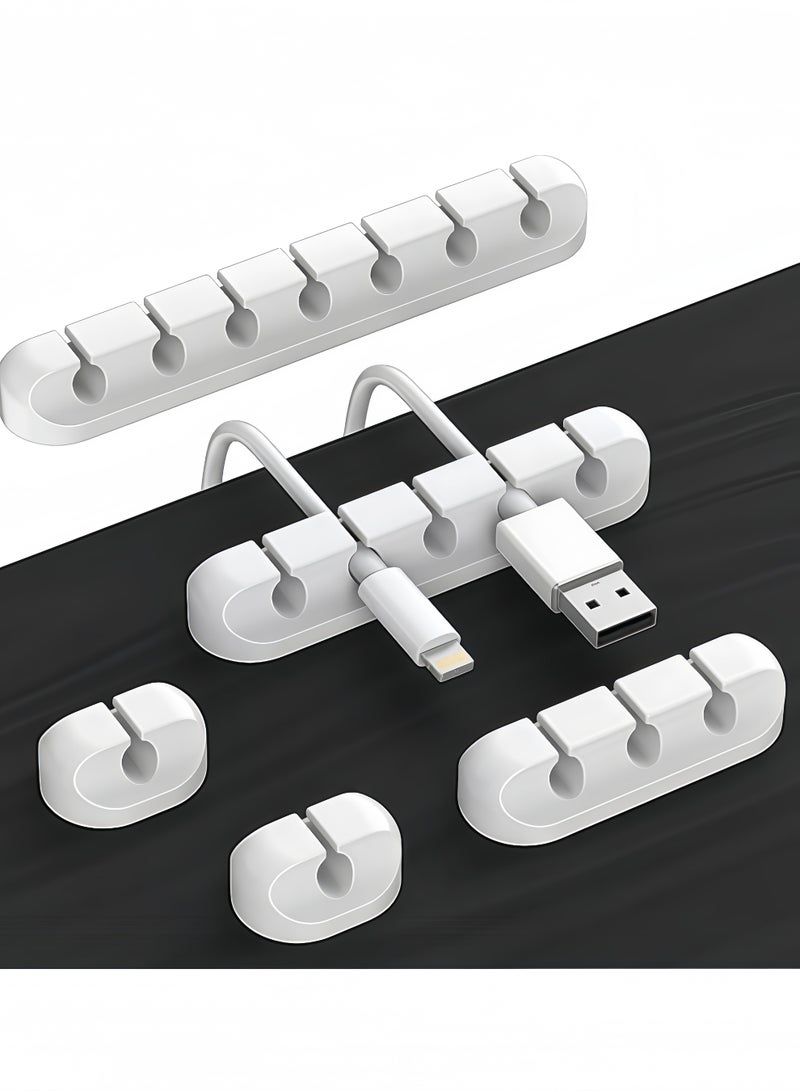 مشابك لتنظيم الكابلات - كابلات الطاقة - كابلات USB - كابلات التلفزيون - أجهزة الكمبيوتر - للاستخدام المنزلي والمكتبي - كابلات أجهزة الكمبيوتر المكتبية - 5 قطع من مشابك الكابلات باللون الأبيض - Image 1