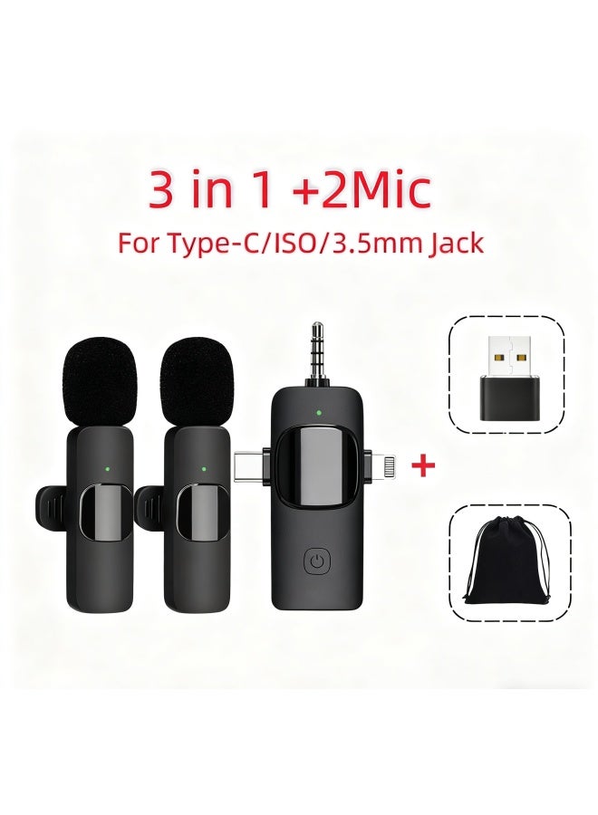 Neutral K15 Three-in-one Wireless Lavalier Microphone 2.4g Phone Mini Noise Reduction Recording Microphone - Image 1