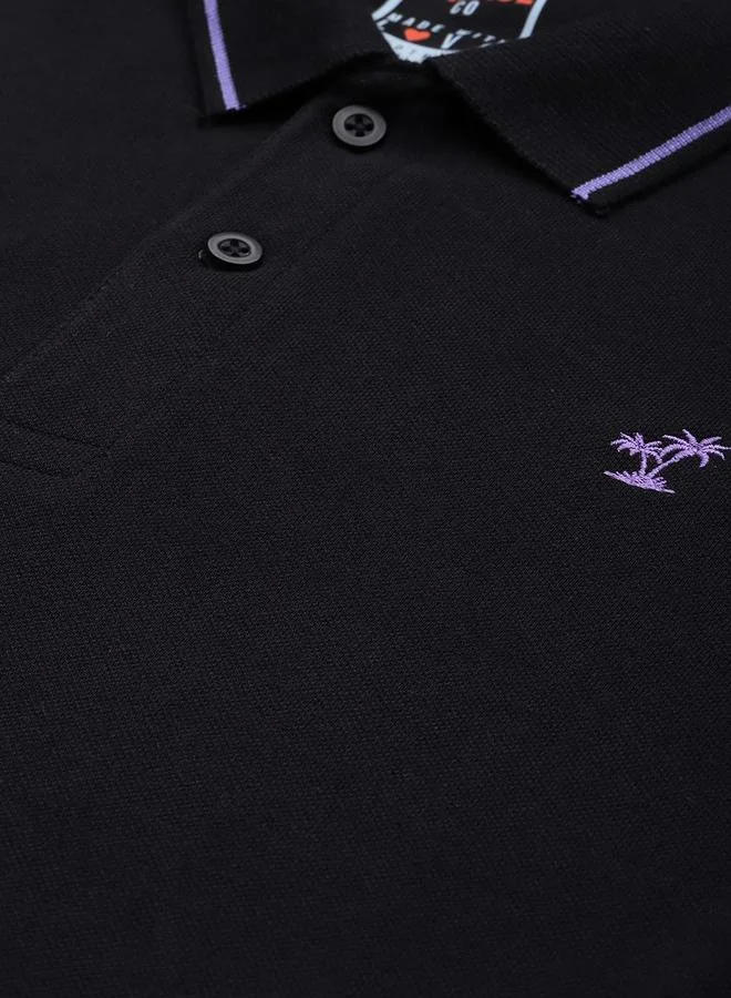 The Indian Garage Co Men Black Regular Fit Short Sleeve Polo