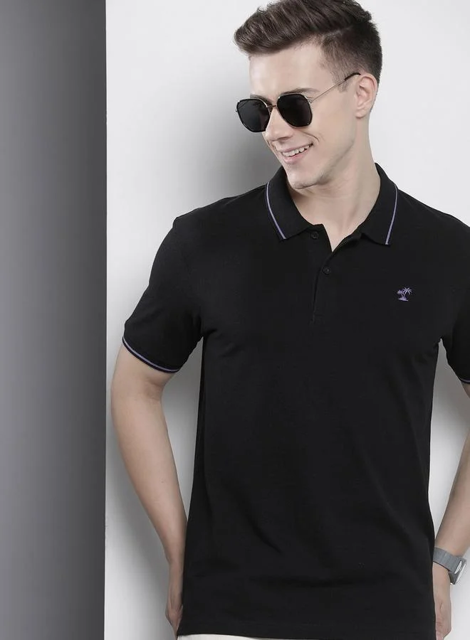 The Indian Garage Co Men Black Regular Fit Short Sleeve Polo