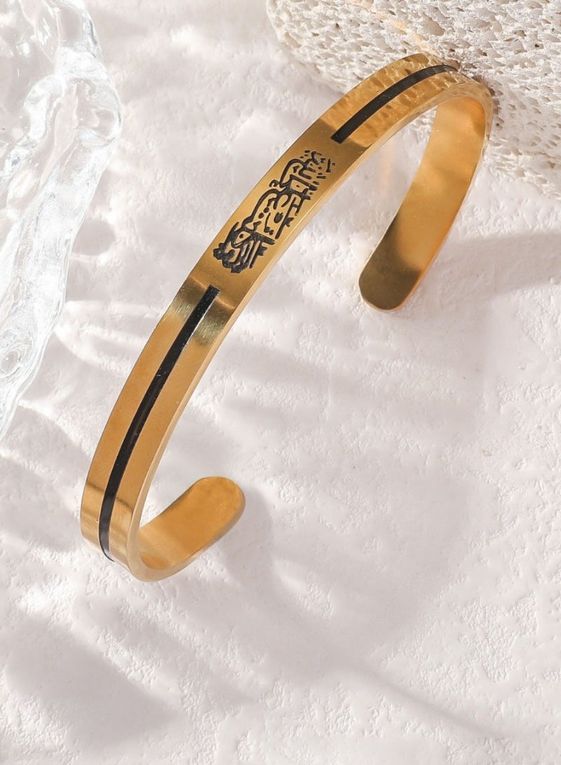 Mark Fairwhale Vintage Stainless Steel Carved C-Shaped Open Men's And Women's Bracelet  - Image 1