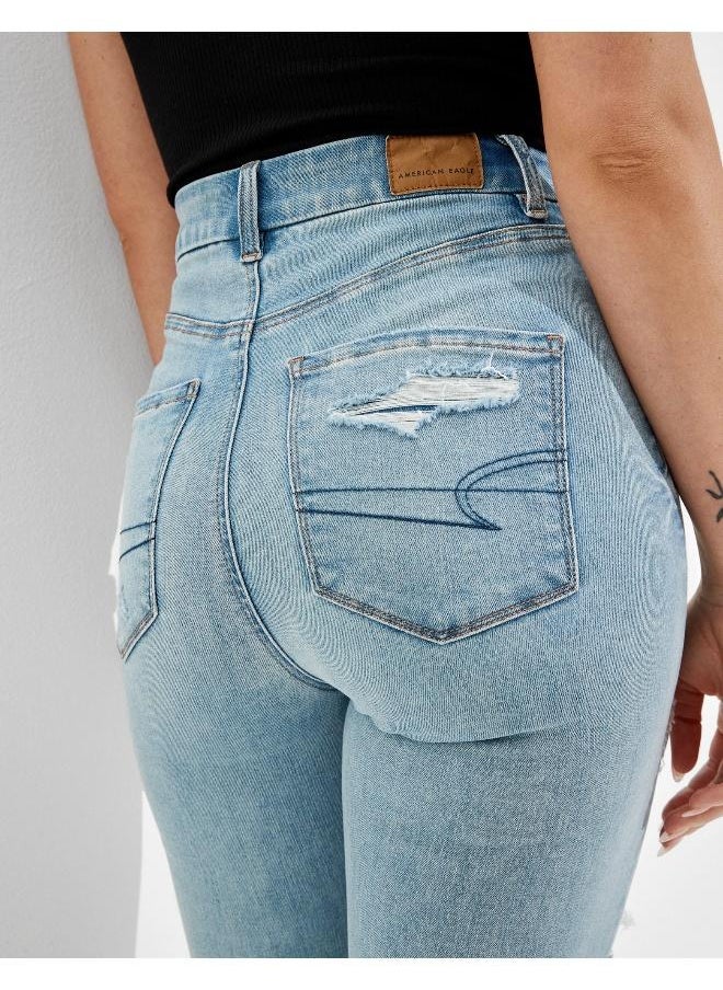 American Eagle بنطلون جينز ضيق من AE Ne(x)t Level ذو خصر مرتفع وممزق ومنحني  - Image 1