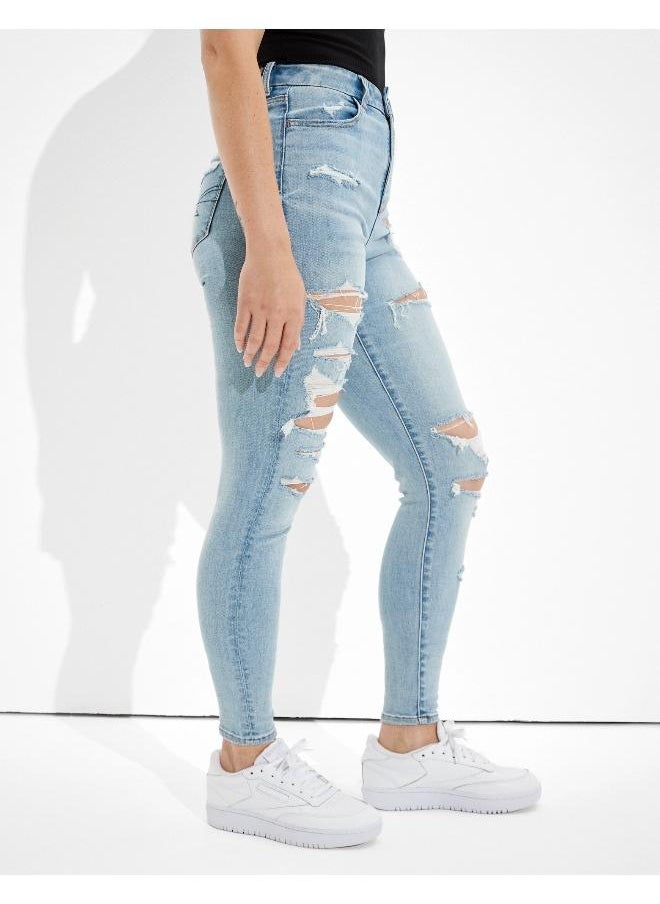 American Eagle بنطلون جينز ضيق من AE Ne(x)t Level ذو خصر مرتفع وممزق ومنحني  - Image 3