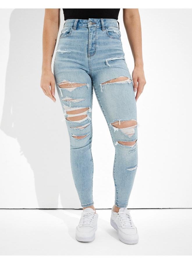 American Eagle بنطلون جينز ضيق من AE Ne(x)t Level ذو خصر مرتفع وممزق ومنحني  - Image 2