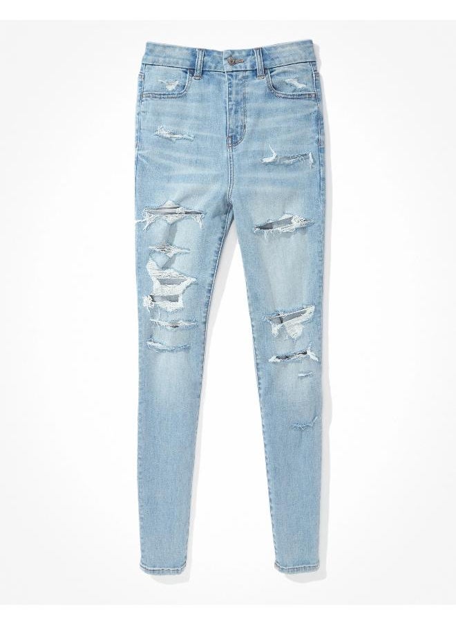 American Eagle بنطلون جينز ضيق من AE Ne(x)t Level ذو خصر مرتفع وممزق ومنحني  - Image 4