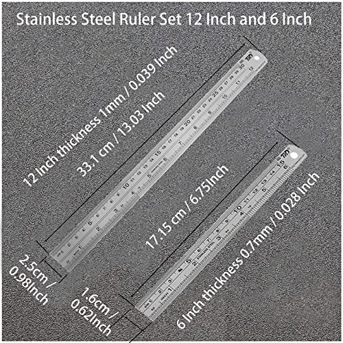 YYJ HOME Ruler 12 Inch (30 cm) and Ruler 6 inch (15 cm) Both Side Have Centimeters and inch Ruler, Stainless Steel Ruler 12 inch and Metal 6 inch Ruler, Drawing Ruler, Measuring Ruler Silver - Image 2
