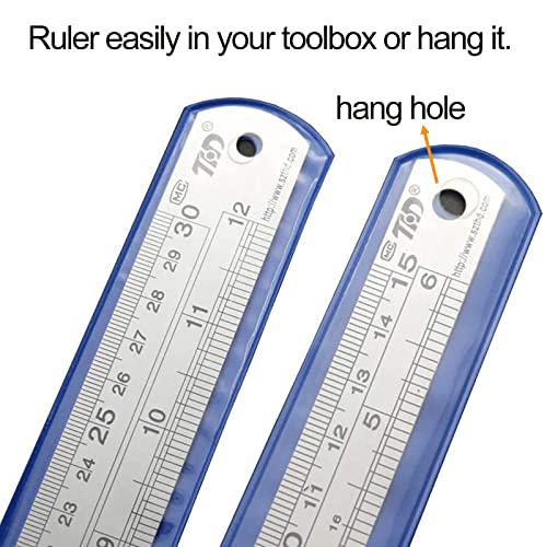 YYJ HOME Ruler 12 Inch (30 cm) and Ruler 6 inch (15 cm) Both Side Have Centimeters and inch Ruler, Stainless Steel Ruler 12 inch and Metal 6 inch Ruler, Drawing Ruler, Measuring Ruler Silver - Image 5