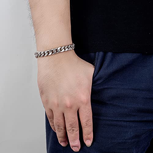 H&Beautimer Fashion 925 Sterling Silver Classic Cuban Chain Bracelet 10mm-7 "8" 9 "10" Curb Cuban Bracelet Solid Thick Large Link Bracelet For Men Jewelry Gift (pattern style, 10 inches) - Image 2