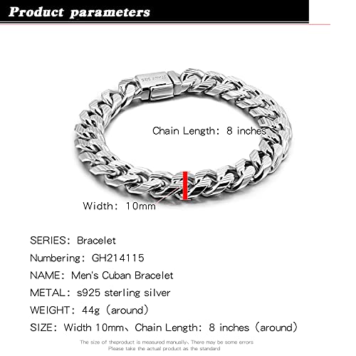 H&Beautimer Fashion 925 Sterling Silver Classic Cuban Chain Bracelet 10mm-7 "8" 9 "10" Curb Cuban Bracelet Solid Thick Large Link Bracelet For Men Jewelry Gift (pattern style, 10 inches) - Image 3