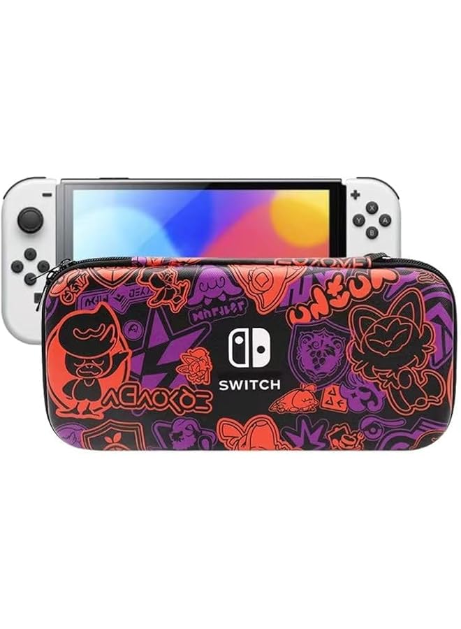 Another30 حقيبة حمل لجهاز نينتندو سويتش/ سويتش أوليد بوكيمون سكارليت والبنفسجي، حقيبة سفر صلبة محمولة واقية، حقيبة واقية لوحدة التحكم والملحقات (أسود) - Image 1