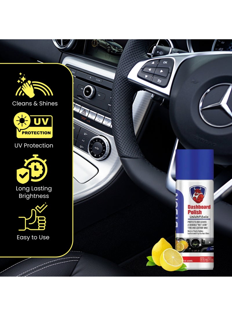 BYSON رذاذ تلميع لوحة القيادة بالليمون – منظف ومُعزز داخلي للسيارة، مُجدد للوحة القيادة والتشطيبات مع حماية من الأشعة فوق البنفسجية، مضاد للغبار، لمسة لامعة عالية، لمسة غير دهنية، رائحة منعشة – رذاذ تفصيل السيارات - Image 3