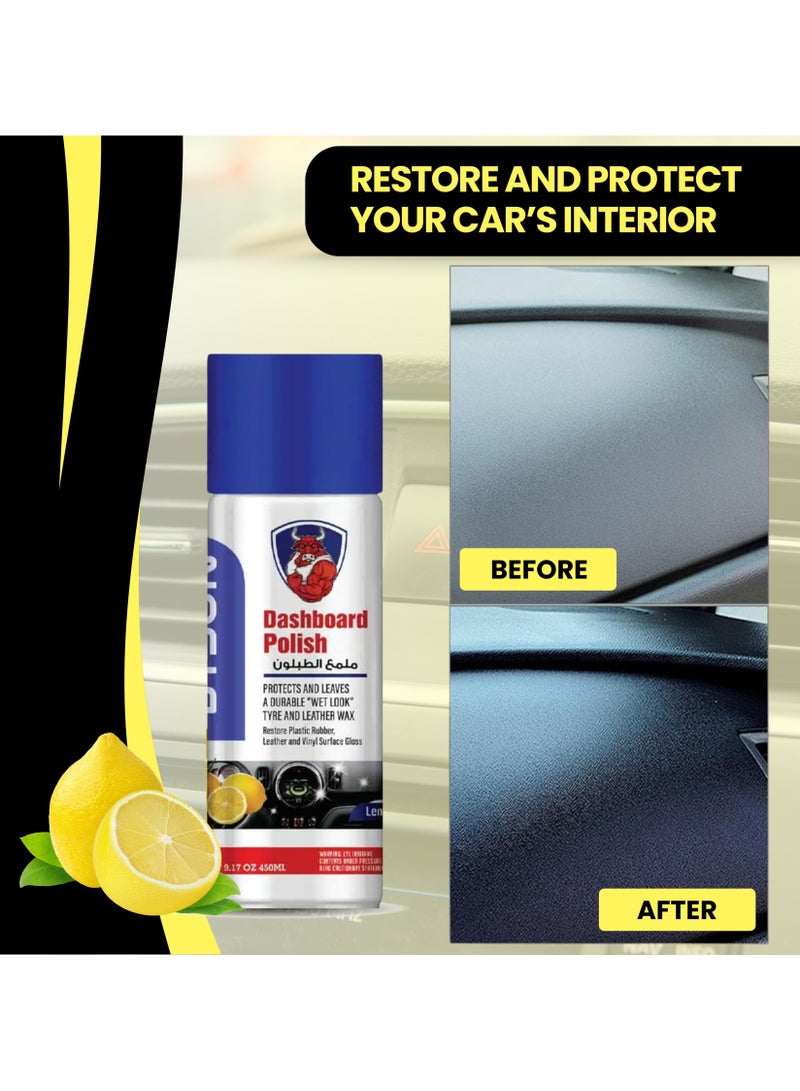 BYSON رذاذ تلميع لوحة القيادة بالليمون – منظف ومُعزز داخلي للسيارة، مُجدد للوحة القيادة والتشطيبات مع حماية من الأشعة فوق البنفسجية، مضاد للغبار، لمسة لامعة عالية، لمسة غير دهنية، رائحة منعشة – رذاذ تفصيل السيارات - Image 4