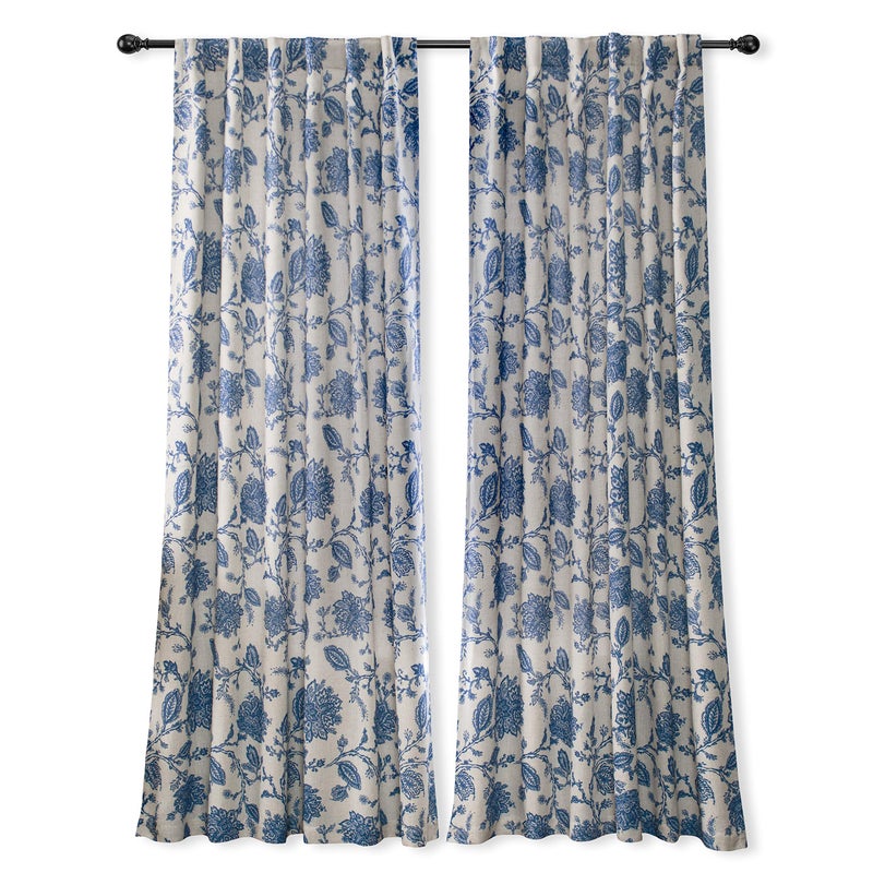 DriftAway Linen Floral Paisley Navy Blue Blackout Curtains for Living Room Bedroom 84 Inch Length 2 Panels Lined Back Tab Window Drapes Thermal Farmhouse Country Jacobean Curtains