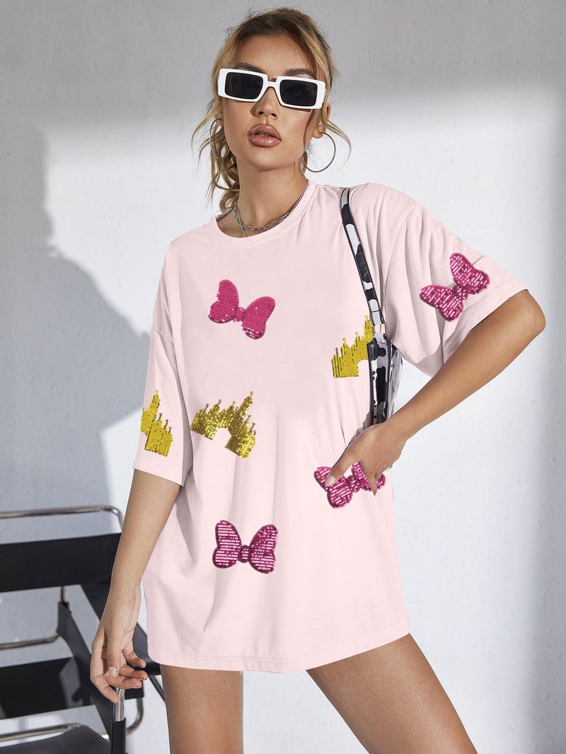 UNIQUEONE Magic Kingdom Shirts for Women Sequin Top Colorful Castle Graphic Tshirt Holiday Vacation Shirt Funny Cute Tee Tops - Image 4