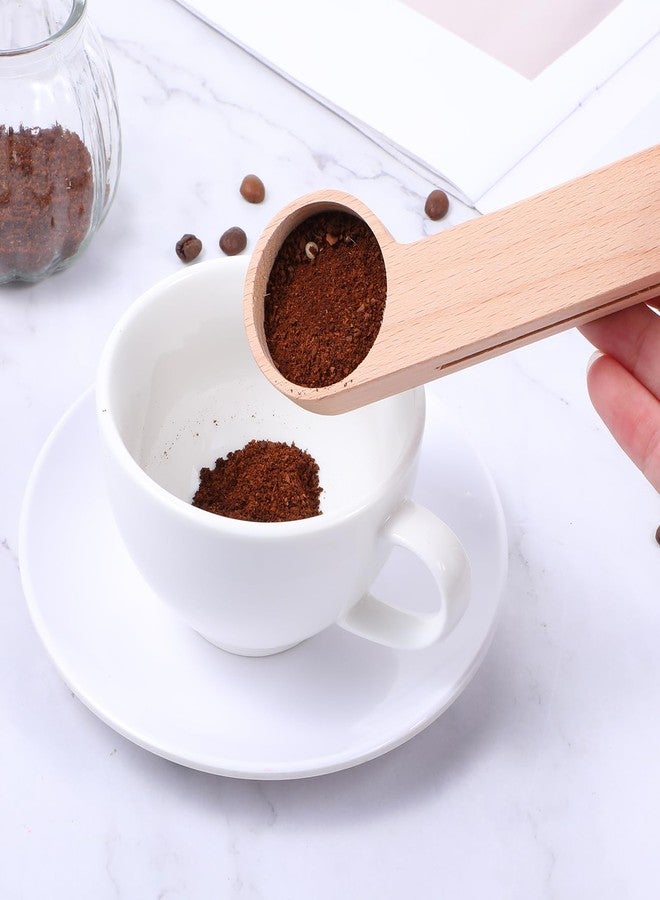 Tobeelec مجموعة من 12 قطعة من ملاعق القهوة الخشبية مع مشابك للأكياس، ملعقة قياس خشبية مع أداة لإغلاق الأكياس، ملاعق قهوة خشبية للبرطمانات والعلب، ملعقة قياس وإغلاق أكياس 2 في 1 لحبوب البن، قهوة الإسبريسو، والشاي - Image 3