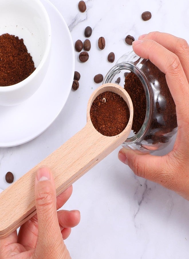 Tobeelec مجموعة من 12 قطعة من ملاعق القهوة الخشبية مع مشابك للأكياس، ملعقة قياس خشبية مع أداة لإغلاق الأكياس، ملاعق قهوة خشبية للبرطمانات والعلب، ملعقة قياس وإغلاق أكياس 2 في 1 لحبوب البن، قهوة الإسبريسو، والشاي - Image 5