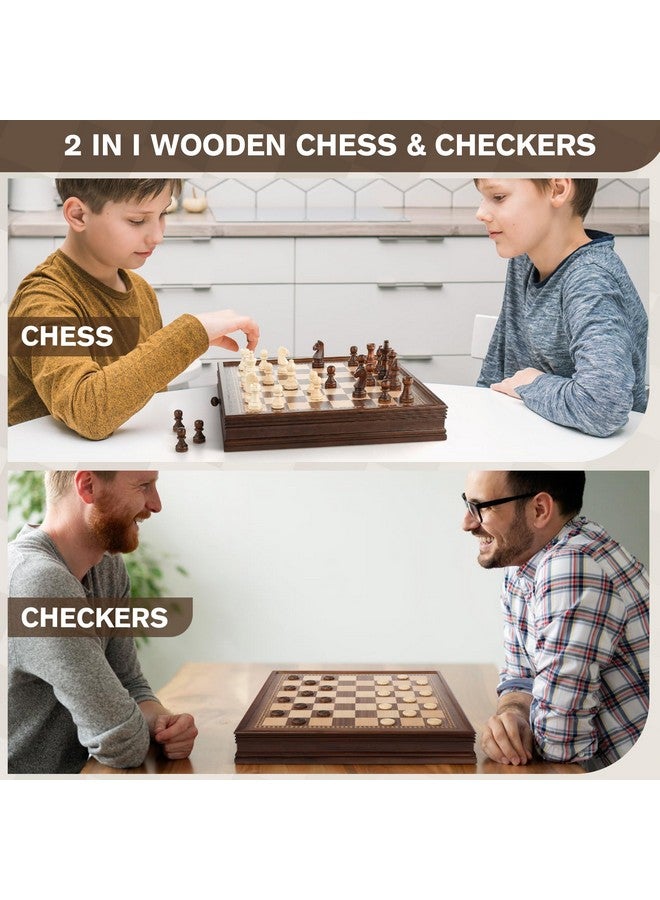 Peradix Magnetic Chess Checkers Board Sets With 2 Built-In Storage Drawers,12.8" Classic 2 In 1 Wooden Games With 2 Extra Queens For Kids And Adults,Travel Portable Chess Game Set - Image 5