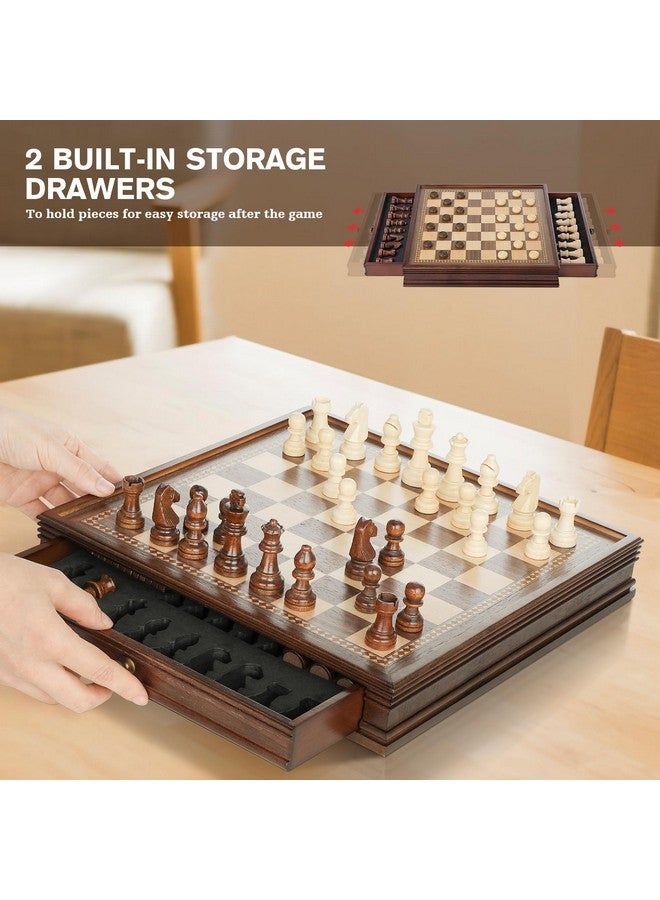 Peradix Magnetic Chess Checkers Board Sets With 2 Built-In Storage Drawers,12.8" Classic 2 In 1 Wooden Games With 2 Extra Queens For Kids And Adults,Travel Portable Chess Game Set - Image 2