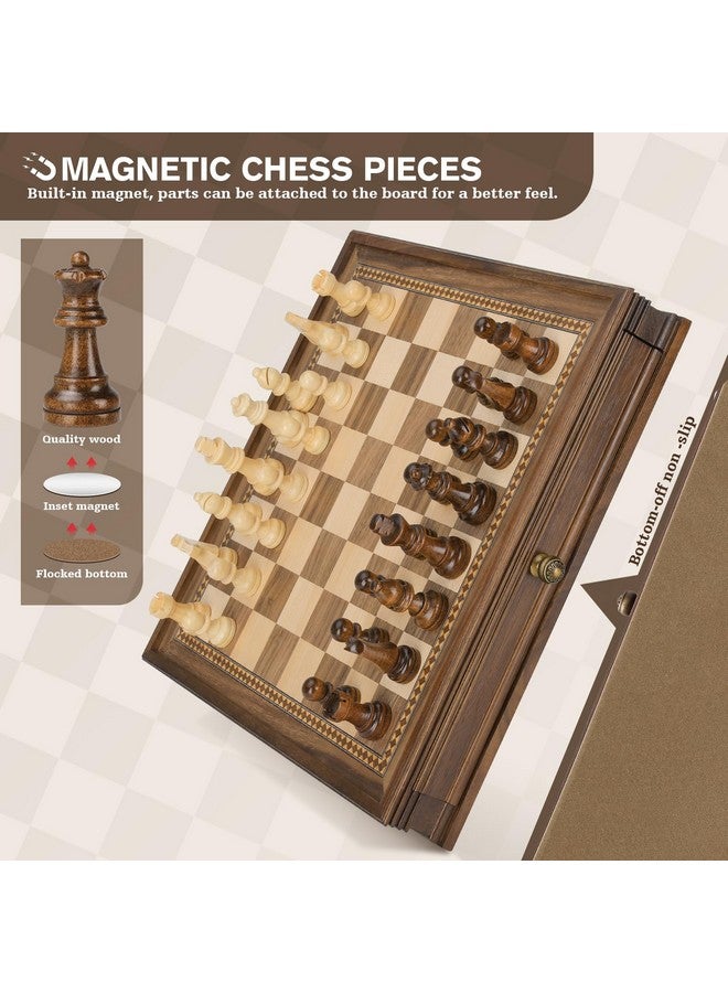Peradix Magnetic Chess Checkers Board Sets With 2 Built-In Storage Drawers,12.8" Classic 2 In 1 Wooden Games With 2 Extra Queens For Kids And Adults,Travel Portable Chess Game Set - Image 4
