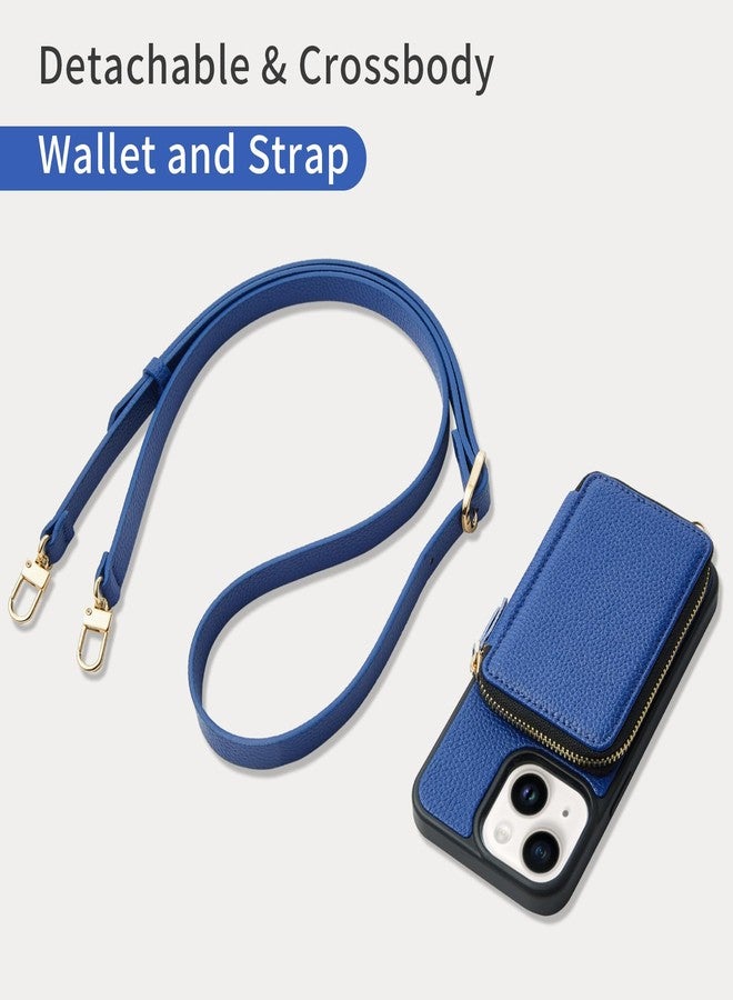 ZVE iPhone 13 Case with RFID Blocking Card Holder Hand Strap Wallet for Women Compatible with iPhone 13 (6.1 inch) Navy Blue - Image 5