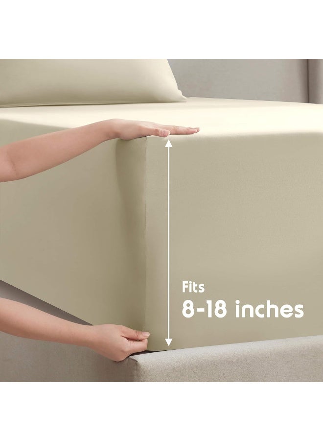 Nestl Split King Sheets for Adjustable Beds - 5 Piece Split King Sheets Set  Deep Pocket  Hotel Luxury  Extra Soft  Breathable and Cooling  Beige Cream Split King Bed Sheets - Image 4