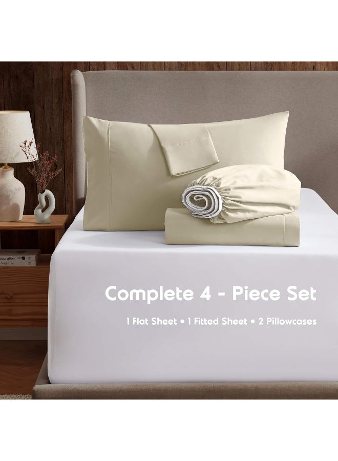 Nestl Split King Sheets for Adjustable Beds - 5 Piece Split King Sheets Set  Deep Pocket  Hotel Luxury  Extra Soft  Breathable and Cooling  Beige Cream Split King Bed Sheets - Image 2