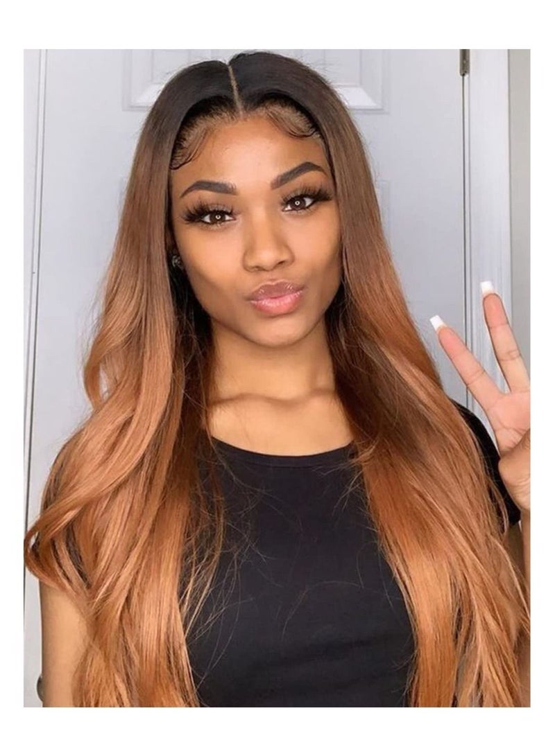 Estelle Lace Front Wig with Dark Roots Long Straight Synthetic Wigs for Women 22 inches Hair Replacement Wigs with Baby Hair Ombre Brown - Image 1