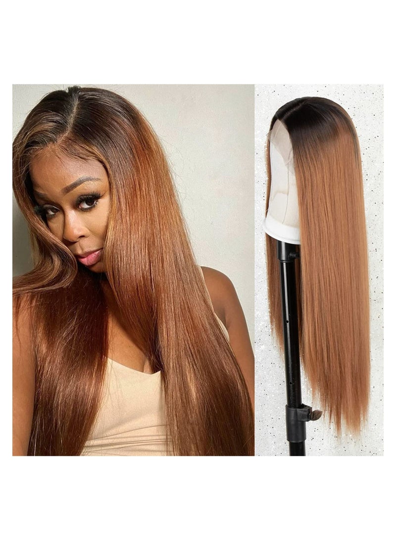 Estelle Lace Front Wig with Dark Roots Long Straight Synthetic Wigs for Women 22 inches Hair Replacement Wigs with Baby Hair Ombre Brown - Image 3