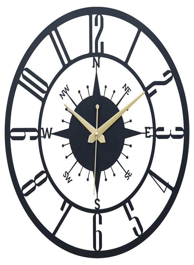 Ingo creation Analog Metal Wall Clock For Home Stylish Latest, Antique Modern Big Size Designer Wall Watch For Living Room, Bedroom, Hall, Office (Black, 40 Cm) - Image 1