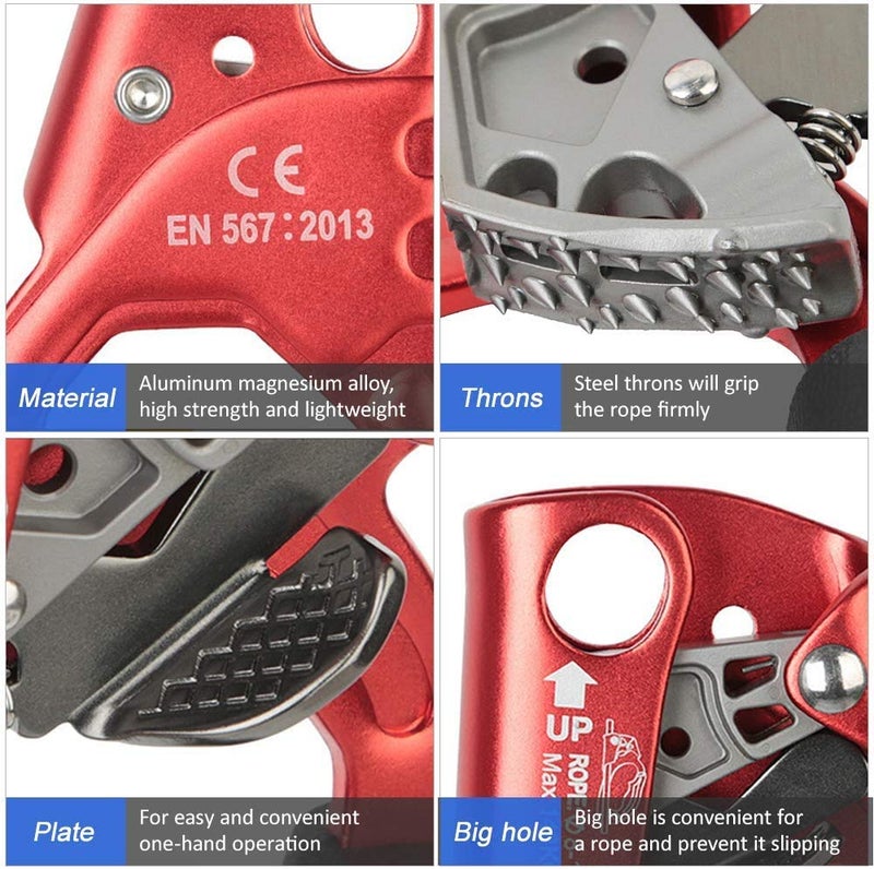 SZCQ SRT Climbing Equipment Hand Ascender Light Alloy Mountaineering Rock Ergonomic Rappelling Gear Handled Left asender Arborist Tree Climber Rigging (Red,Left Hand) - Image 3