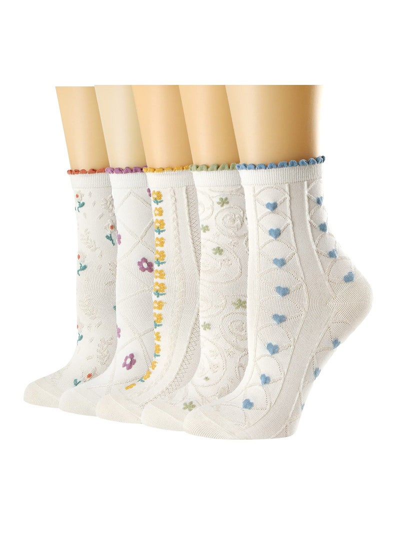 واي آند دي Women's Fun Socks Womens Crew Ruffled Cotton Casual for Women Girls 5 Pack - Image 1