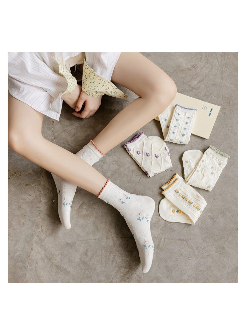 واي آند دي Women's Fun Socks Womens Crew Ruffled Cotton Casual for Women Girls 5 Pack - Image 3