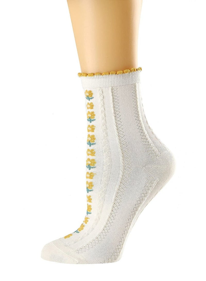 واي آند دي Women's Fun Socks Womens Crew Ruffled Cotton Casual for Women Girls 5 Pack - Image 5