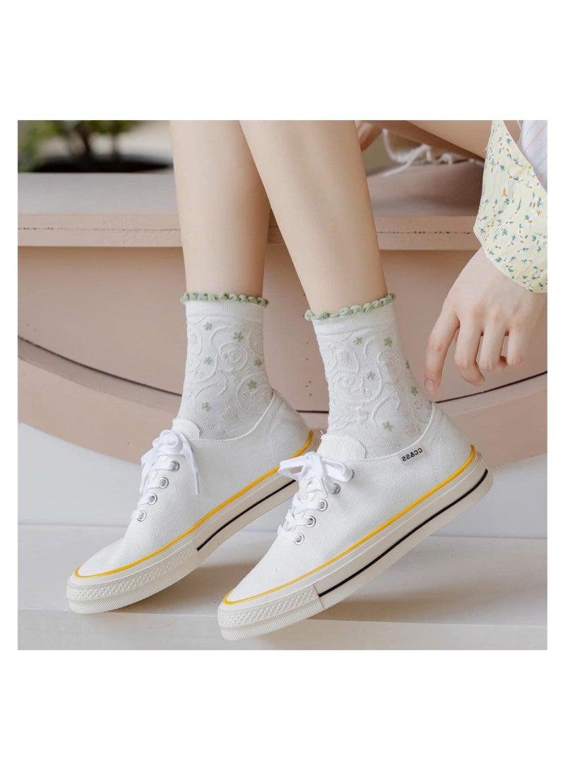 واي آند دي Women's Fun Socks Womens Crew Ruffled Cotton Casual for Women Girls 5 Pack - Image 2