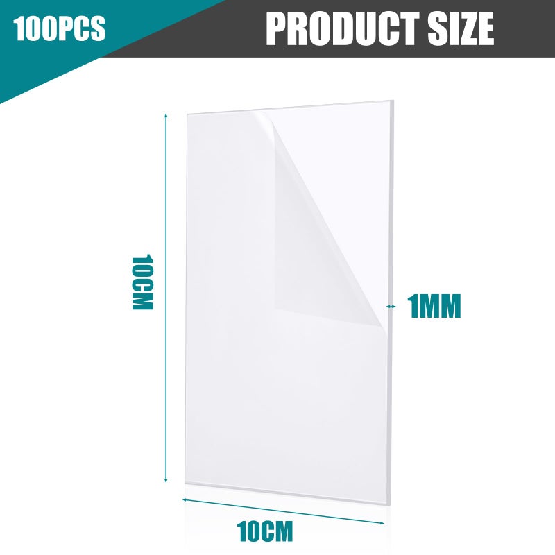 Pangda 100 Pcs 4'' x 4'' Clear Cast Acrylic Squares Plastic Sheets Square Transparent Panel Signs with Protective Paper for DIY Projects Photo Frame Display Craft(0.04'' Thick) - Image 2