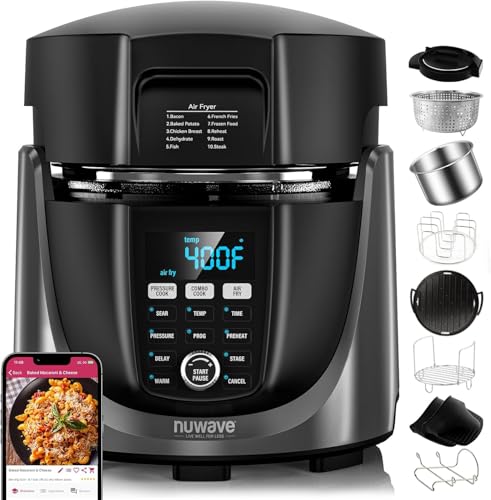 Nuwave Duet Air Fryer, Electric Pressure Cooker & Grill Combo, 540 IN 1 Multicooker with 3 Removable Lids, Slow Cook, Sautés, Dehydrator, 18/10 SS Pot, Sure-Lock Safety Tech & 13 Deluxe Accessories - Image 1