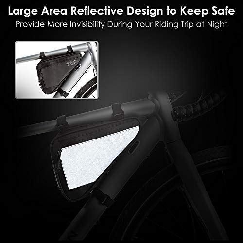 WOTOW Bike Frame Storage Bag, Water Resistant Reflective Bicycle Triangle Bag with Two Side Pockets, Strap-On Under Seat Tool Accessories Pouch for Mountain Road Bike Trip (2L) - Image 4