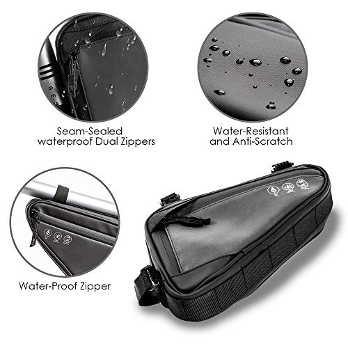 WOTOW Bike Frame Storage Bag, Water Resistant Reflective Bicycle Triangle Bag with Two Side Pockets, Strap-On Under Seat Tool Accessories Pouch for Mountain Road Bike Trip (2L) - Image 2
