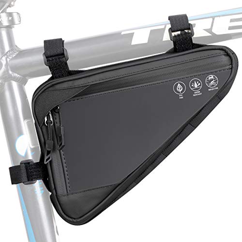 WOTOW Bike Frame Storage Bag, Water Resistant Reflective Bicycle Triangle Bag with Two Side Pockets, Strap-On Under Seat Tool Accessories Pouch for Mountain Road Bike Trip (2L) - Image 1