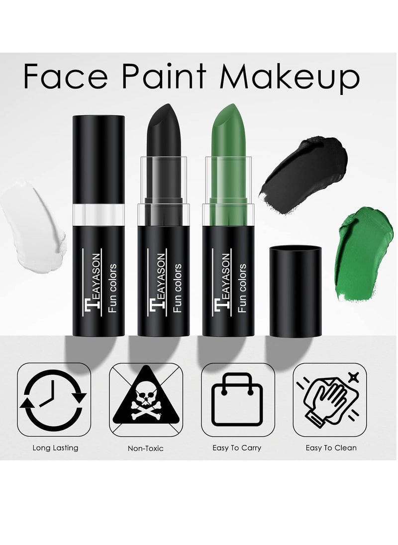 TEAYASON - 3 Colors White Black Green Face Body Paint Stick, Eye Black Baseball Sticks Face Paint for Baseball/Football/Halloween/Costume Parties Accessories Vampire/Witch/Clown Makeup Face& Body Paint - Image 1
